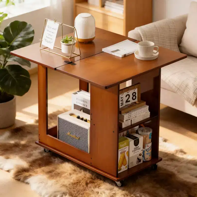 GDFStudio Alarice Bamboo Folding Desk with Movable Storage