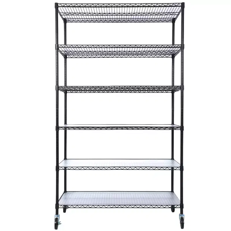 VIYET 6 Tier 6000LBS NSF Metal Wire Shelving, Heavy Duty Adjustable Rack with Wheels & Shelf Liners (Black, 84H48L20D)
