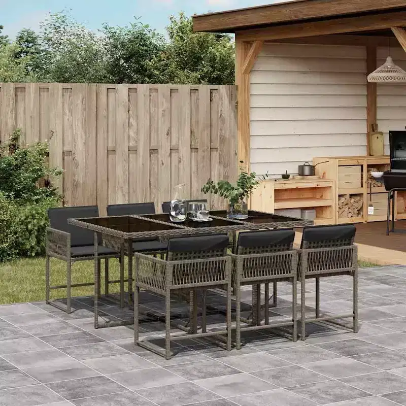 vidaXL Garden Dining Set Gray PE Rattan 6-Seater Foldable