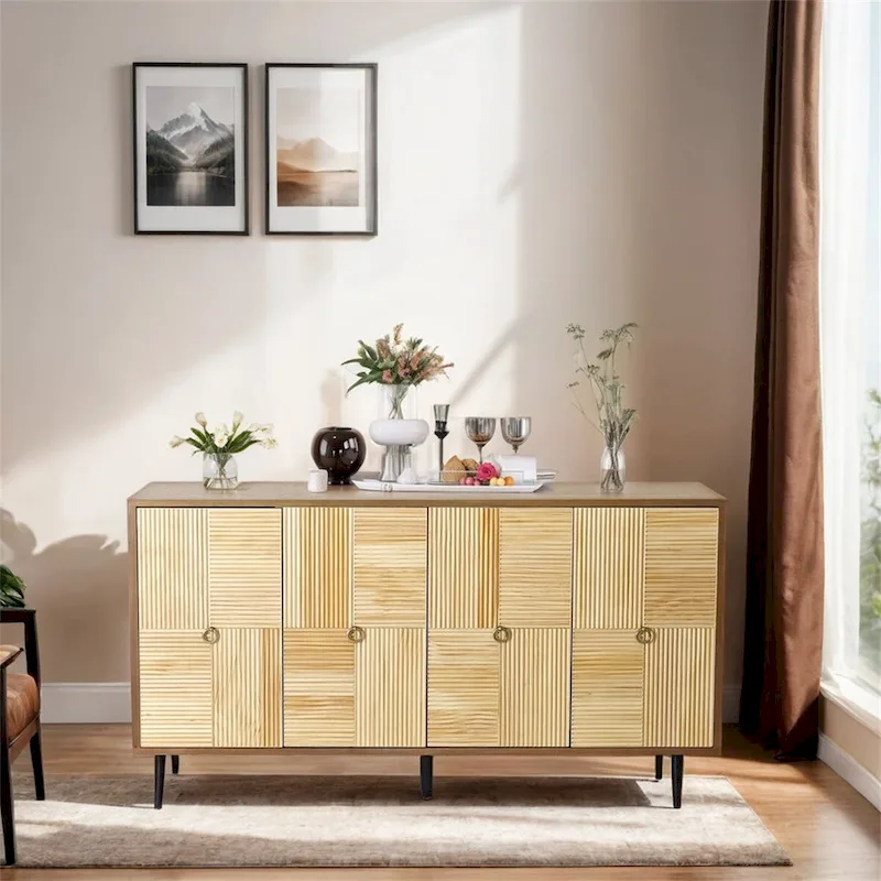 4-Door Storage Cabinet with Carved Panel Doors