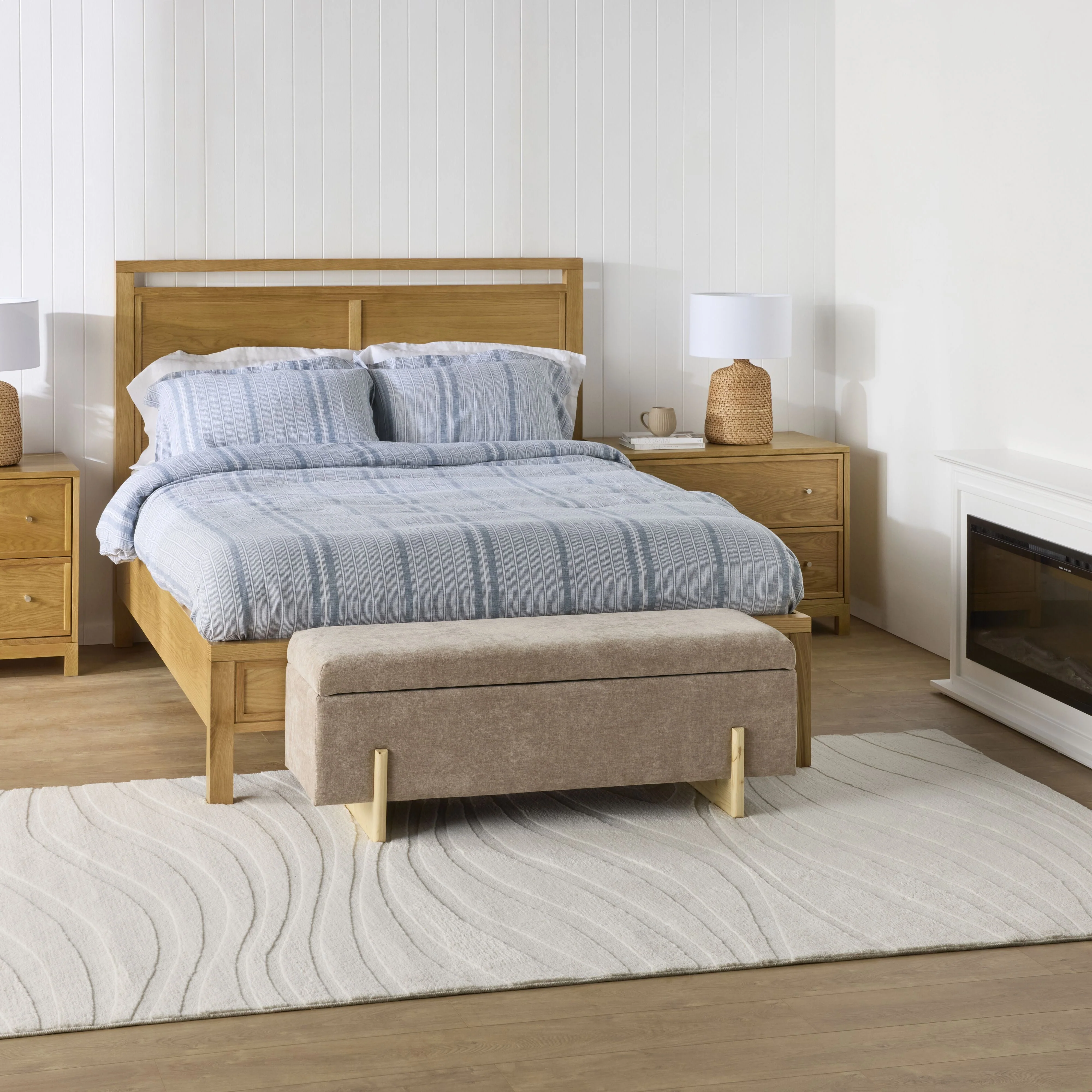 Chenille Storage Bench Flax Taupe