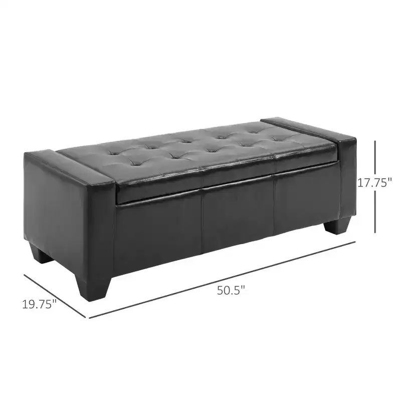 51 Ottoman with Storage, Storage Ottoman Bench with Safty Hinge, Faux Leather Upholstered Entryway Bench with Seating for Living Room, Bedroom
