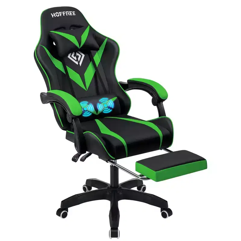 Hoffree Kids Massage Gaming Chair Ergonomic Office PC Chair with Footrest & Adjustable