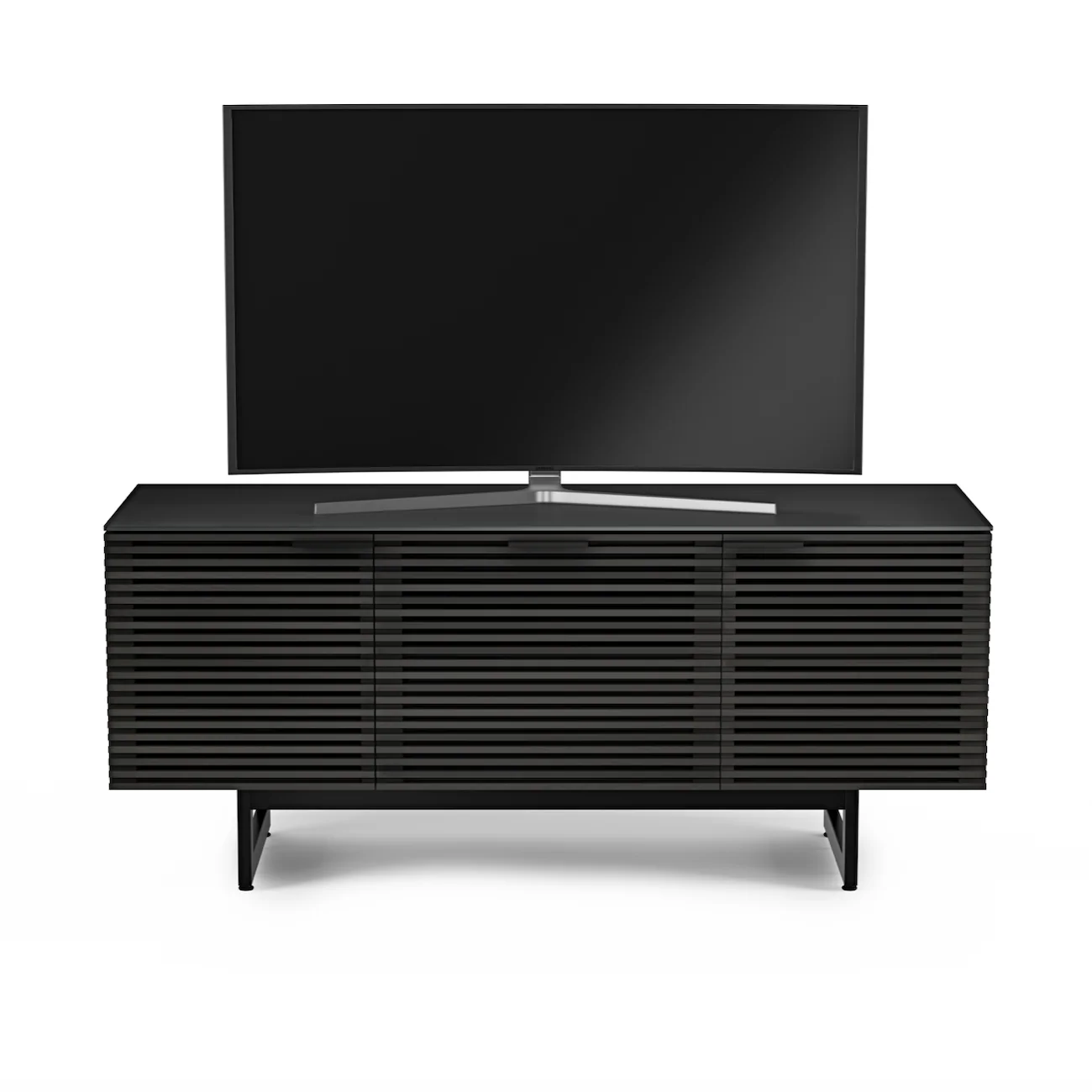 Mid-Century Charcoal Walnut Entertainment Cabinet with Storage for Living Room