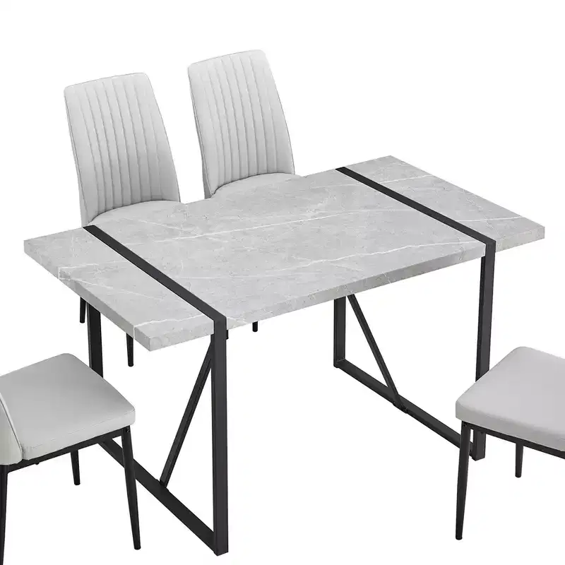 Rectangular Dining Table with Faux Marble Top and Metal Base Kitchen Table for 6 for Dining Room, Gray