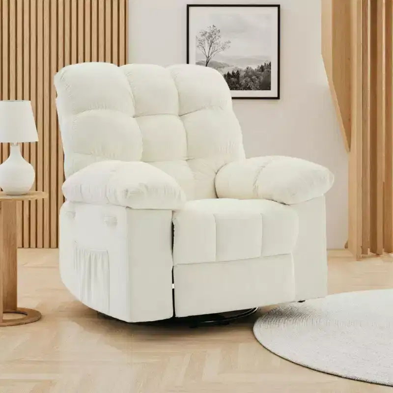 Oversized 360° Swivel Rocker Recliner Chair with Phone Stand – Soft Fabric