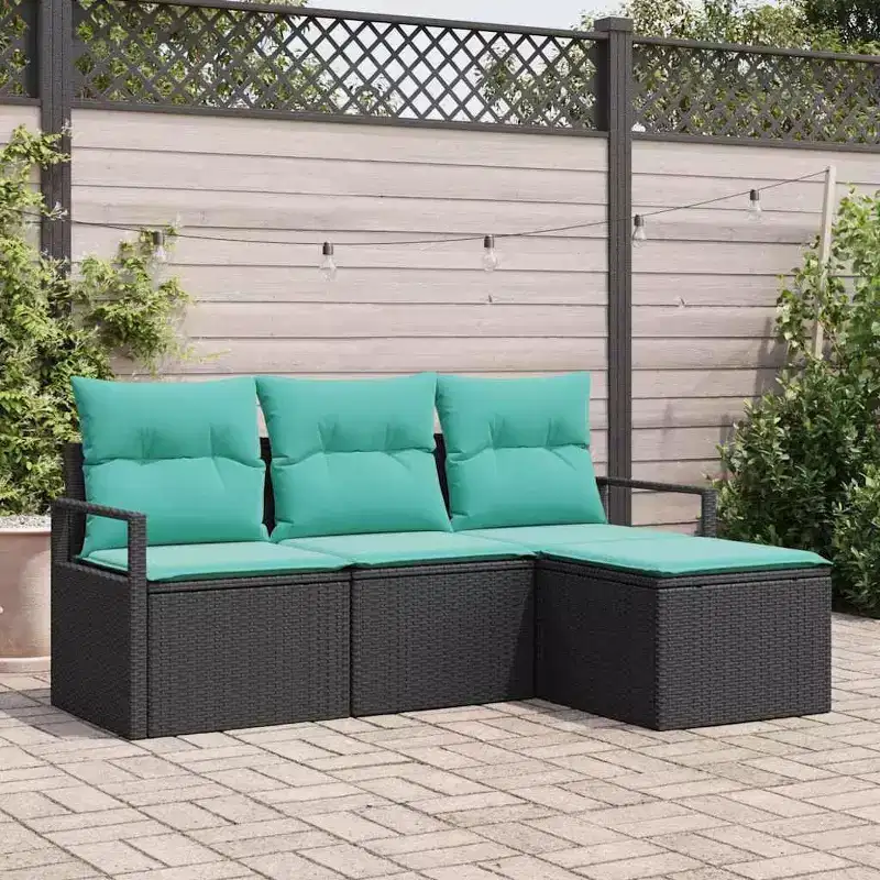vidaXL Garden Sofa Set with Cushion 4 pcs Black and Turquoise