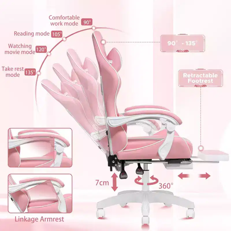 Hoffree Kids Massage Gaming Chair Ergonomic Office PC Chair with Footrest & Adjustable