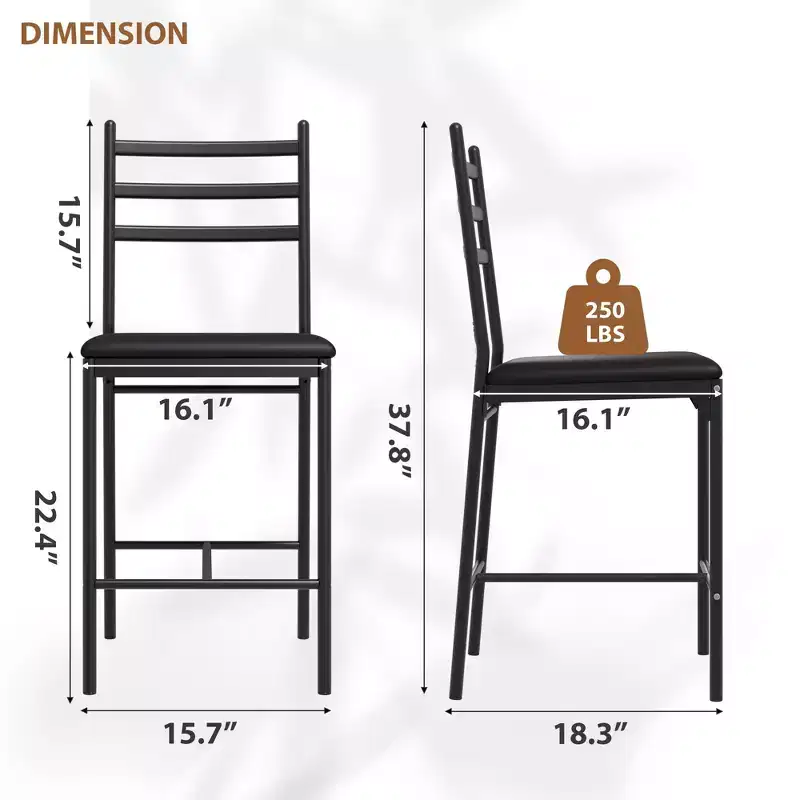 Set of 2/4 Counter Height Bar Chair with Back, Thick Cushion and Upholstered for Kitchen Island, Counter Bar