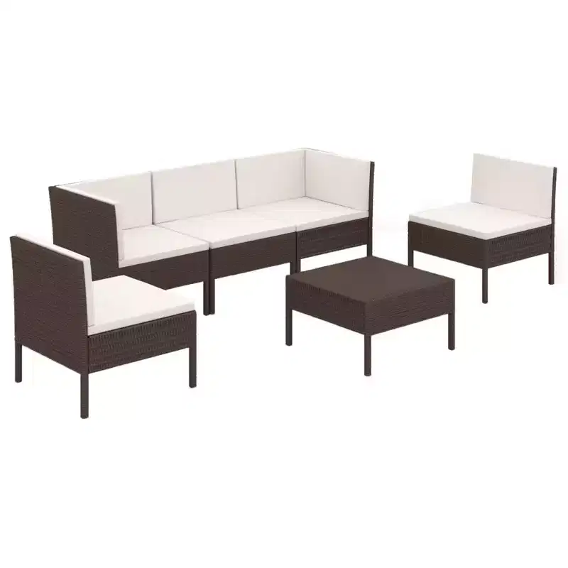 vidaXL Patio Lounge Set Outdoor Sectional Sofa Set with Table, Poly Rattan, Brown, Cream White Cushions