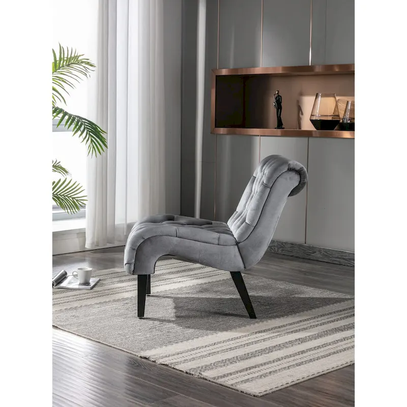 Velvet Armless Accent Chair, Button Tufted Slipper Chair, Side Chair, Lounge Chair
