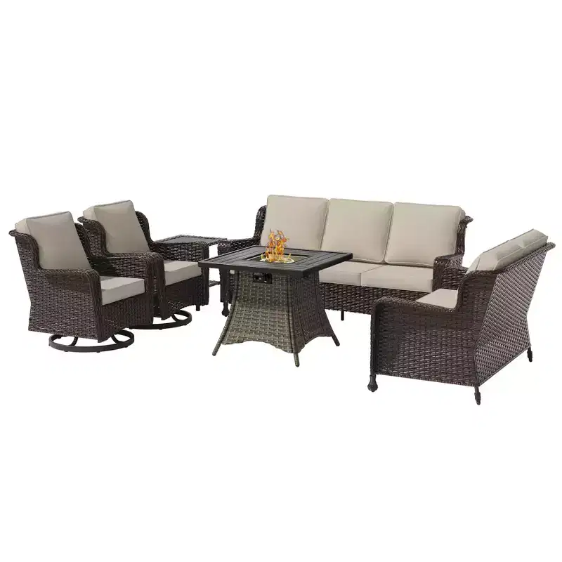 UPTIOT Ultimate 6-Piece Outdoor Set with 50,000BTU Fire Pit & Swivel Rockers