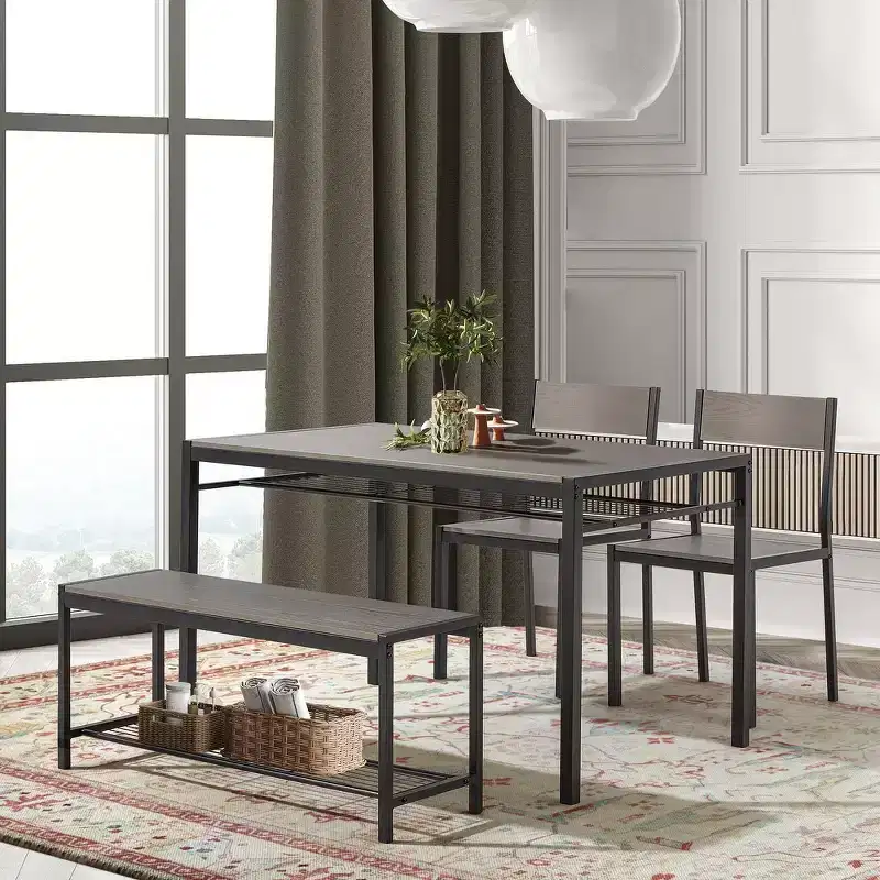 EROMMY Space-Saving Dining Table Set  Featuring a Stylish Faux Marble or Wood Grain Table with Modern Chairs - Grey