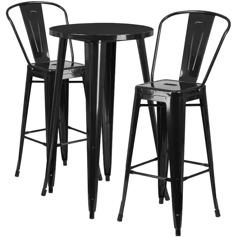 Emma and Oliver Commercial Grade 24 Round Metal Indoor-Outdoor Bar Table Set with 2 Cafe Stools