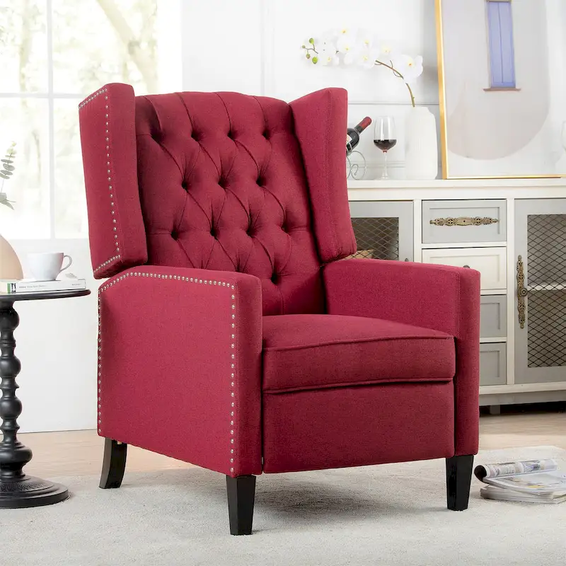 27 Wide Upholstered Manual Recliner, Wing Sofa Chair with Wood Legs