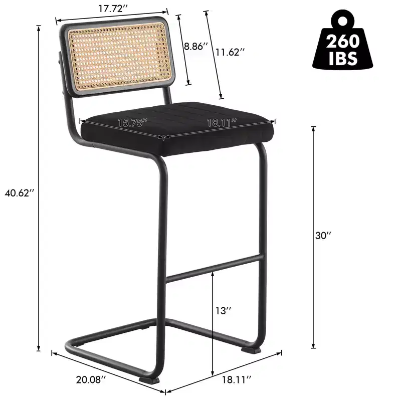 Bekrvio 30 Swivel Bar Stools Set of 2/3/4 with Cane Back,Velvet-Upholstered &Black Metal Frame,Mid Century Modern Kitchen Stool for Island Home Pub