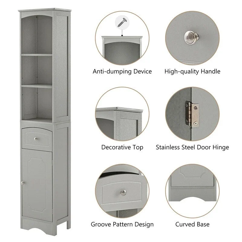 72 Bathroom Tall Cabinet with Drawer and 5 Adjustable Shelves