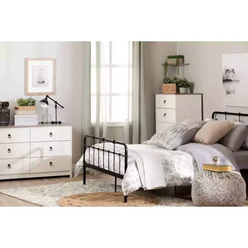 South Shore Plenny 6 Drawer Double Dresser: White Wash/Weathered Oak, Anti-Tip Hardware, Laminated Finish, 52" Width