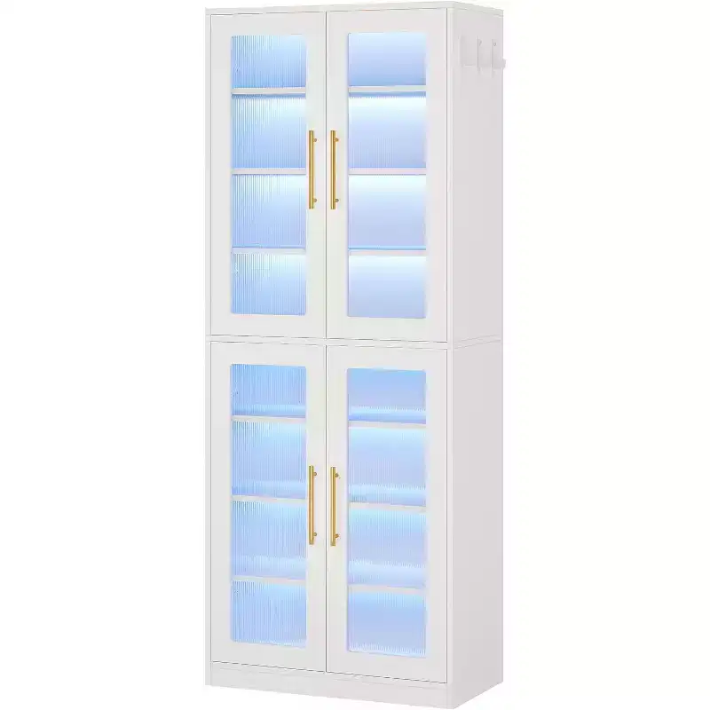 Tribesigns Shoe Cabinet with LED Lights, 8-Tier Shoe Organizer Storage Rack with Adjustable Shelf