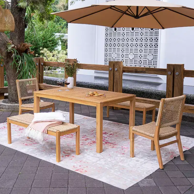 Sonoma Lane Azle 5pc Teak Outdoor Patio Dining Set with Honey Twist Wicker - Weather-Resistant