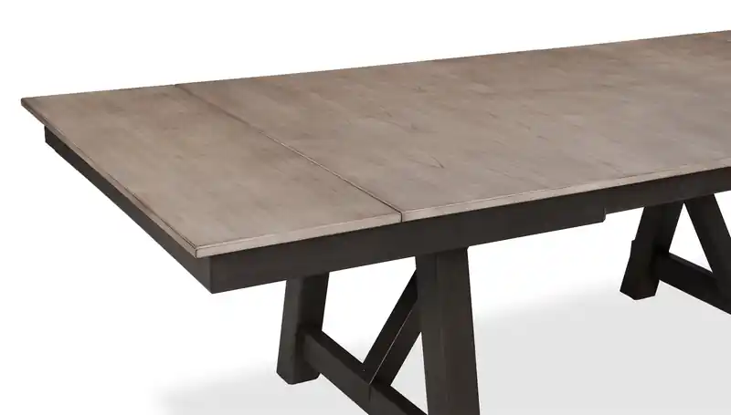 Dining Table with 66-94W Extension, Melamine, Trestle Base