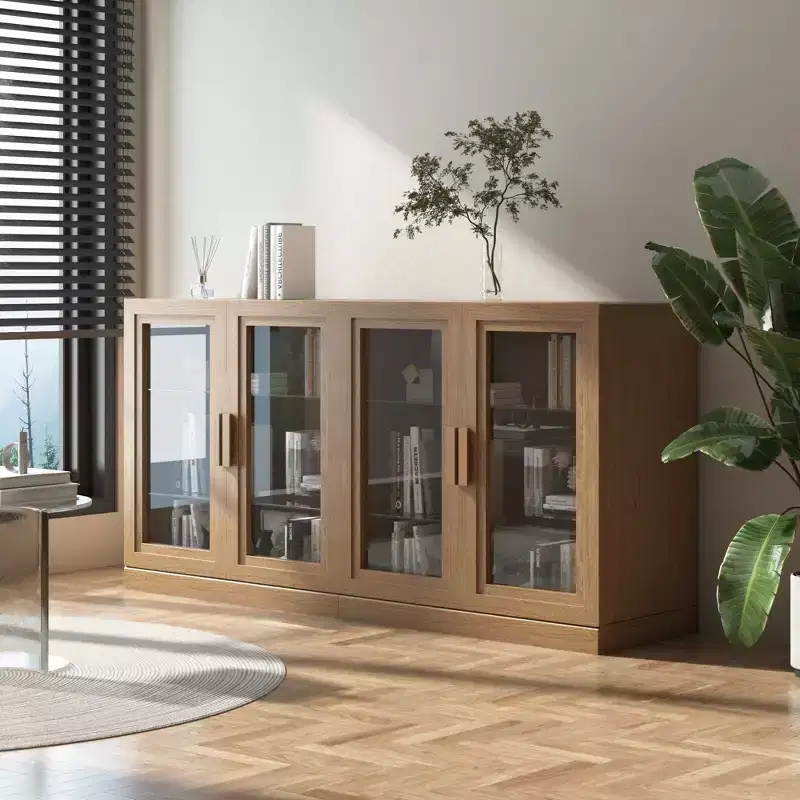 31x62x16 Wood Accent Cabinet, Storage Organizer with Adjustable Shelves and Glass Doors for Kitchen Bedroom Entryway Living Room Dinning Room