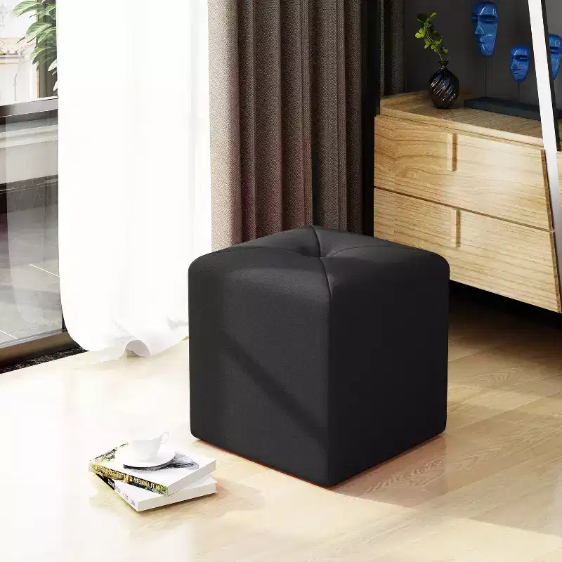 Contemporary Fabric Tufted Square Ottoman