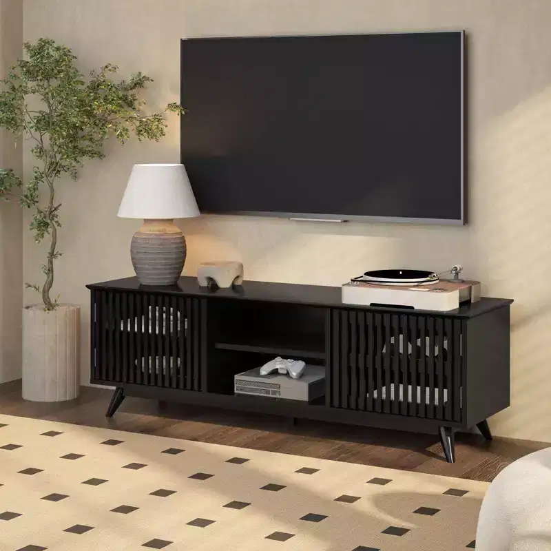 Plank+Beam 59 Mid Century Modern Solid Wood TV Stand with 2 Doors