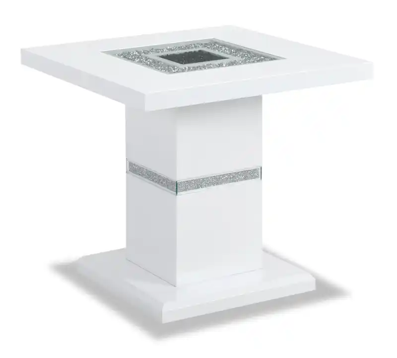 26 Glam End Table - White and Silver with Glitter Accents
