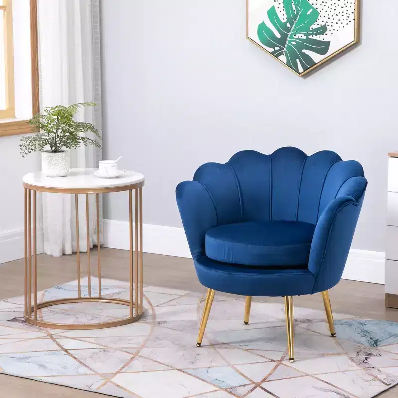 HOMCOM Elegant Velvet Fabric Accent Chair/Leisure Club Chair with Gold Metal Legs for Living Room, Blue