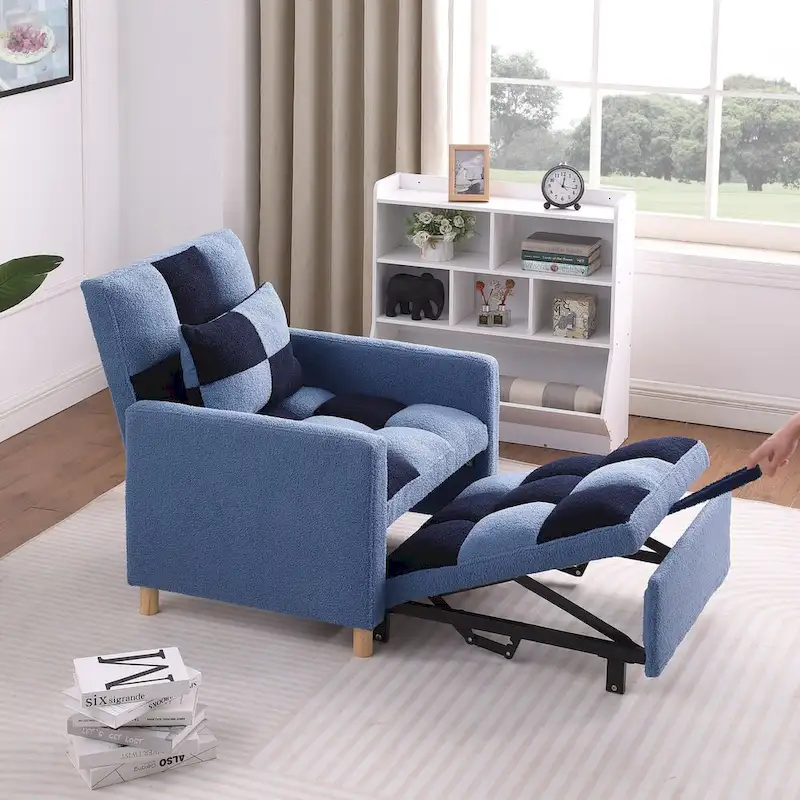 3-in-1 Convertible Sleeper Chair Bed, Single Sofa (Black White)