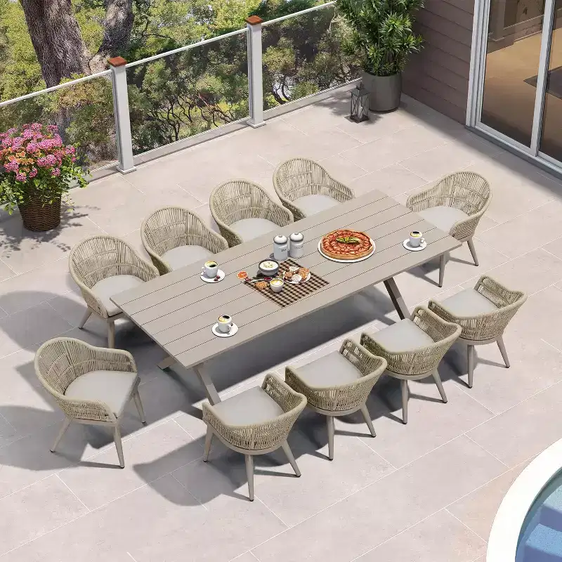 PURPLE LEAF Outdoor Dining Set with Patio Aluminium Dining Table and Wicker Rattan Chairs
