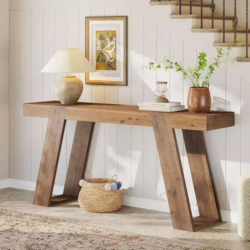 Lantine Solid Wood Console Table, 63 Farmhouse Sofa Table Behind Couch, Entryway Table for Hallway, Entrance, Foyer, Living Room