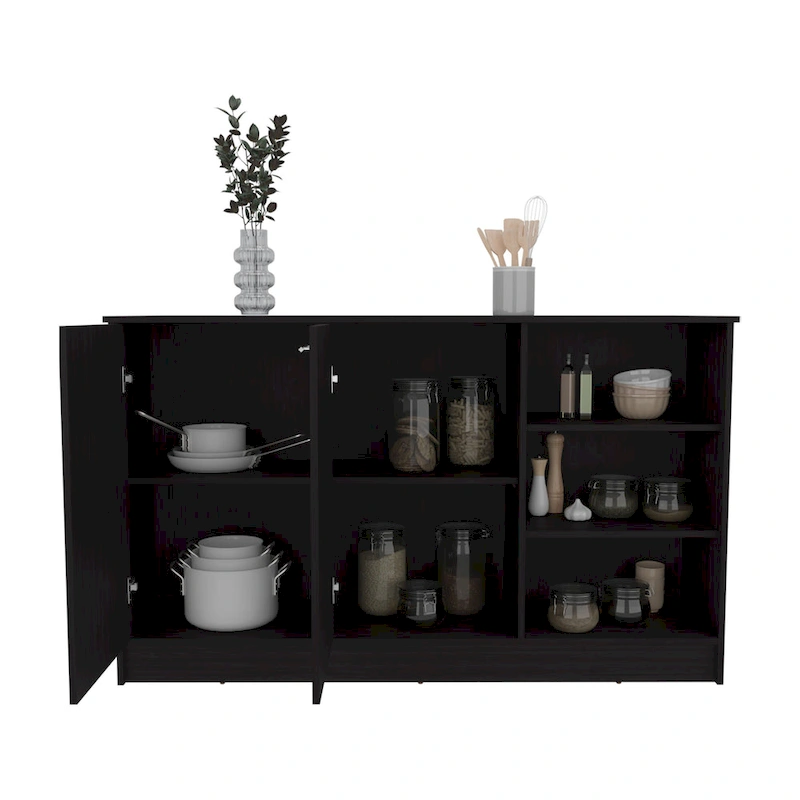 Ginger 59-inch Wide Kitchen Island with 3 Open Shelves and 2 Cabinets