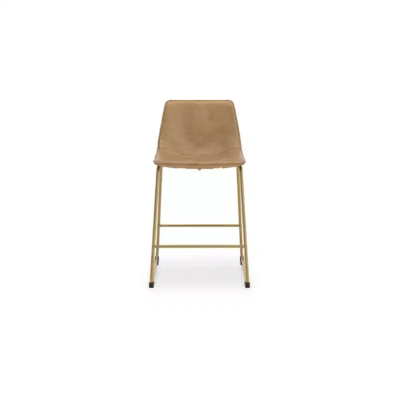 Signature Design by Ashley Lexadine Counter Height Bar Stools, Set of 2  Upholstered Faux Leather, Toast/Gold Finish, Modern Bucket Seat