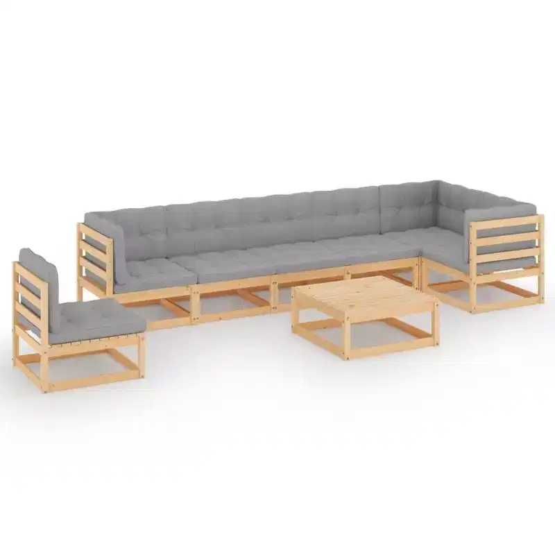 vidaXL 8 Piece Patio Lounge Set with Cushions Solid Wood Pine - White Yes
