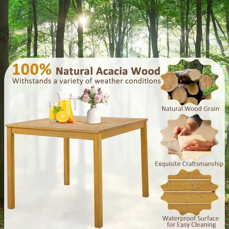 Gymax 5 PCS Patio Dining Set Acacia Wood Table w/ 1.9 Umbrella Hole