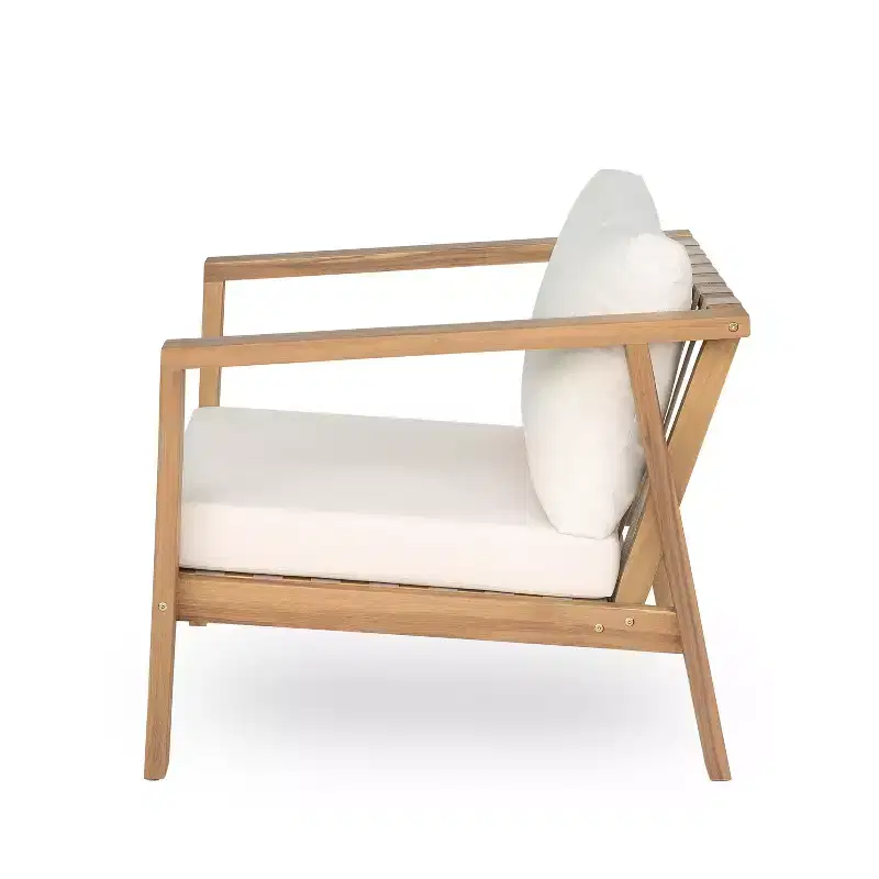 Christopher Knight Home Fraser Patio Slat Design Acacia Wood Club Chair with Cushion, Beige/Light Teak