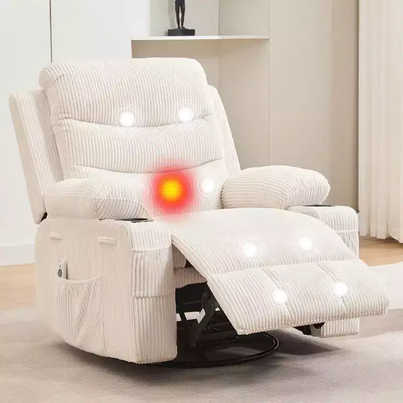 Oversized Swivel Rocker Recliner Chair with Massage & Heat - Manual Fabric Lazy Boy Swivel Reclining Chair for Adults