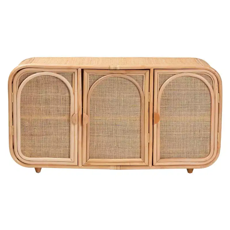 bali & pari Evania Natural Rattan 3 Door Storage Cabinet Natural
