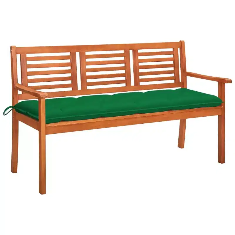 vidaXL Three-Seater Patio Bench, Cushioned Seating, Natural Solid Eucalyptus Wood Material, Easy-to-Clean Oil-Finished Surface,Perfect for Outdoor Use