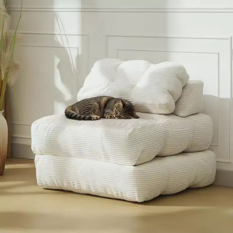 Folding Sofa Bed, Single Convertible Sleeper Chair with Pillow, Mattress & Back Support, Machine Washable Cover, for Living Room, Dorm, Apartment