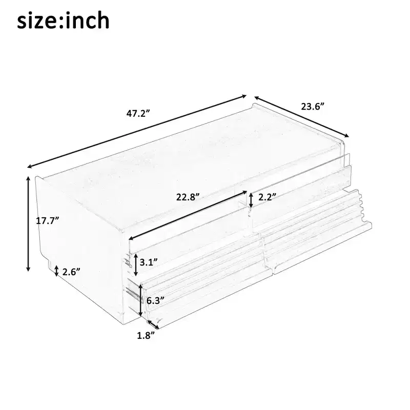 47.2-inch Modern Wooden Rectangular Coffee Table with 4 Drawers and 2 Display Shelves, Tempered Glass Top, Brown