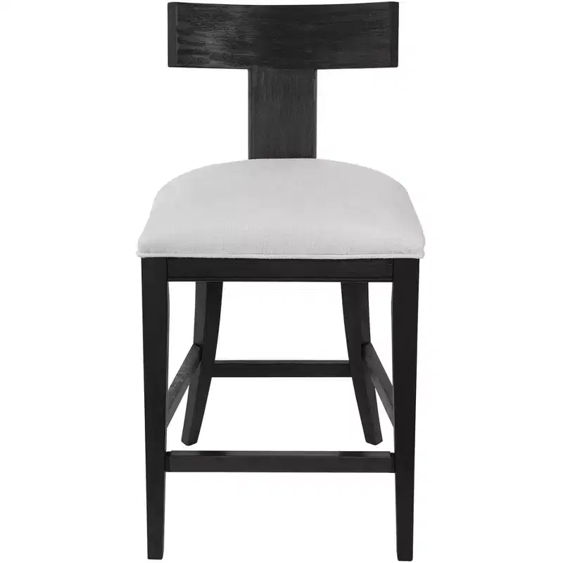 Uttermost Charcoal Wood Bar Stool Black 26 1/4 High Modern White Fabric Cushion with Backrest Footrest for Kitchen Counter Height