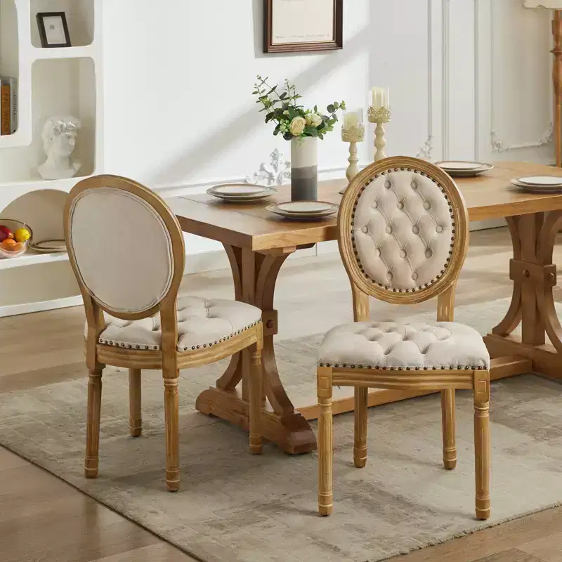TUYOHW King Louis Chair Set of 2,Elegant Tufted Dining Chairs French Style for Home Decor,Sleek Side Chairs with Solid Rubberwood Legs