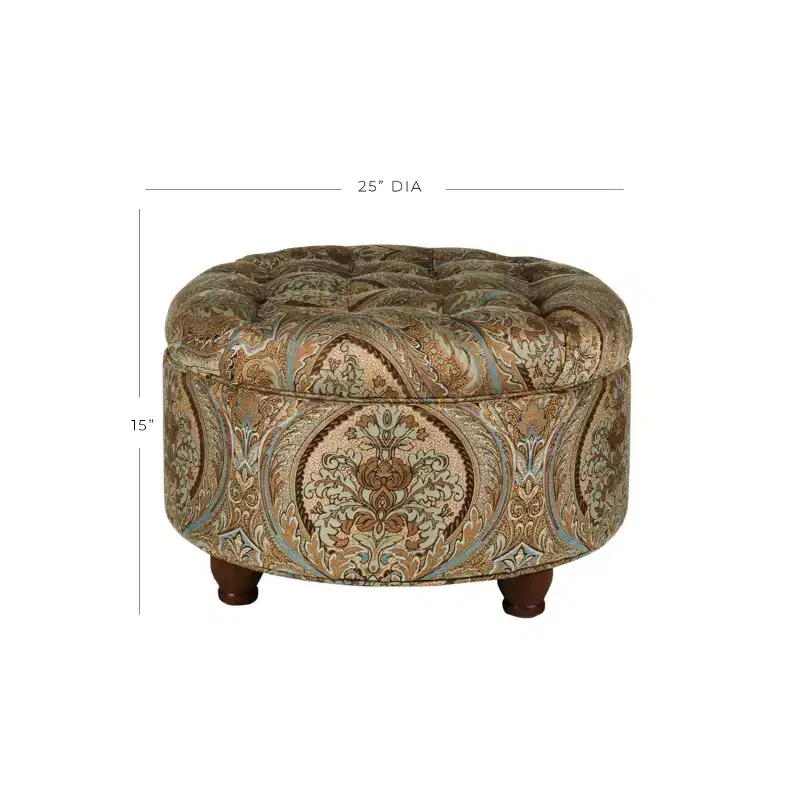 Square Storage Ottoman with Lift-Top Lid, Button Tufted Upholstered Footrest & Extra Seat, Brown Paisley