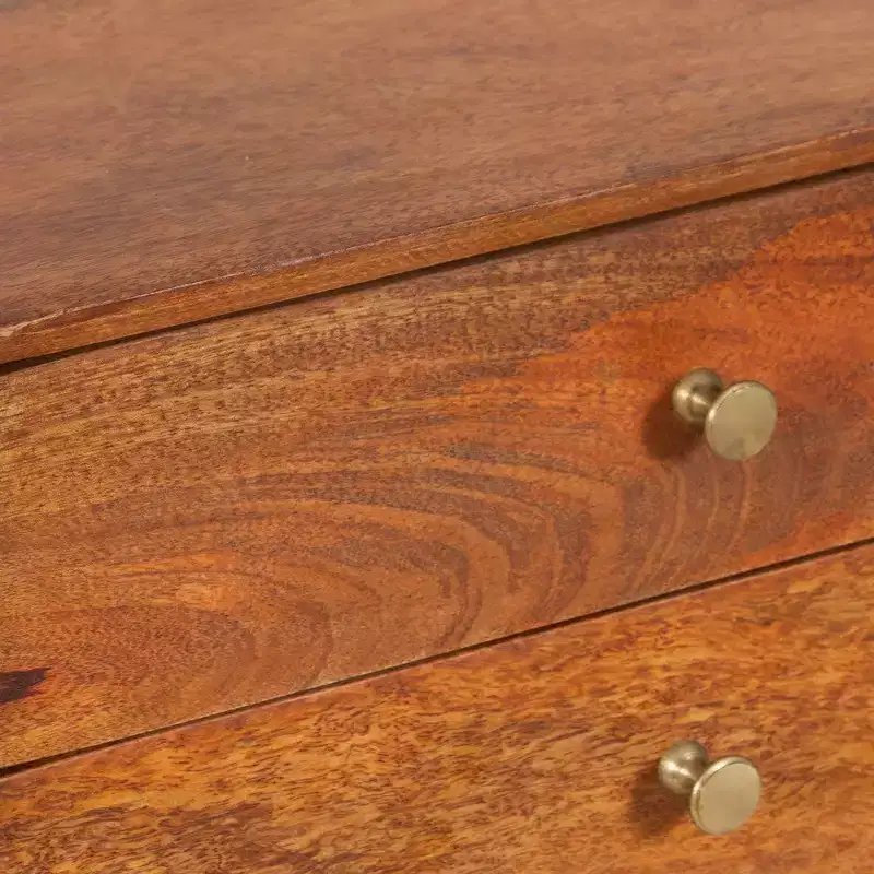 Royal Hampton Bedside Nightstand Table with 2 Drawers and Brass Knobs, Mango Wood Construction