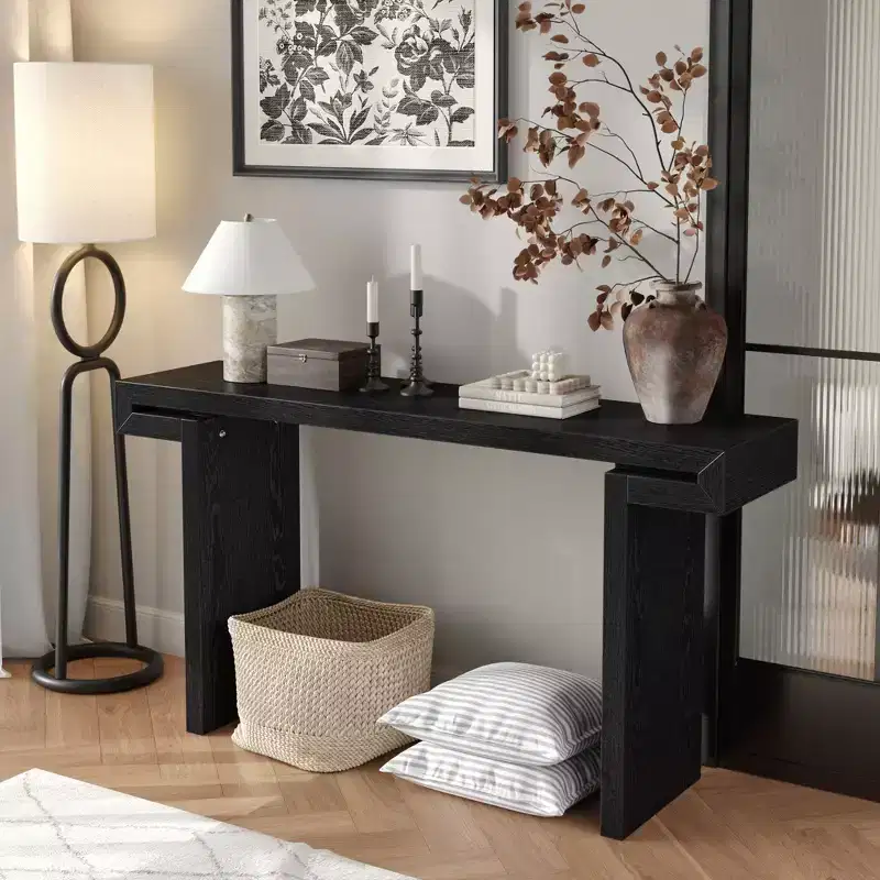Okak 60IN Farmhouse Long Console Table, Entryway Table with Thick and Long Tabletop, Rustic Accent Table for Living Room, Hallway