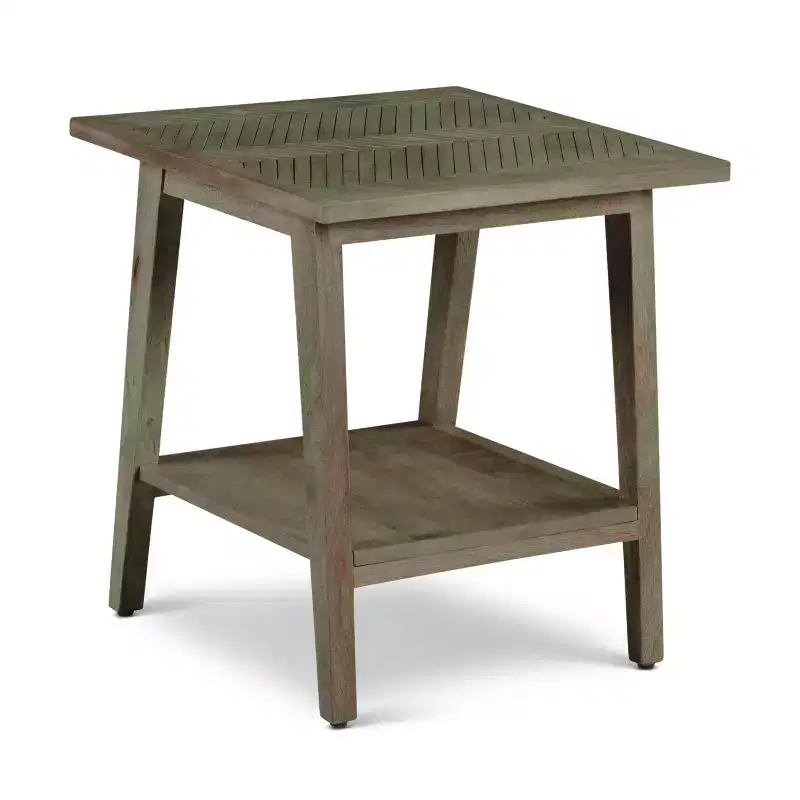 Square End Table, Natural Mango Wood, Mid-Century Modern, Storage Shelf