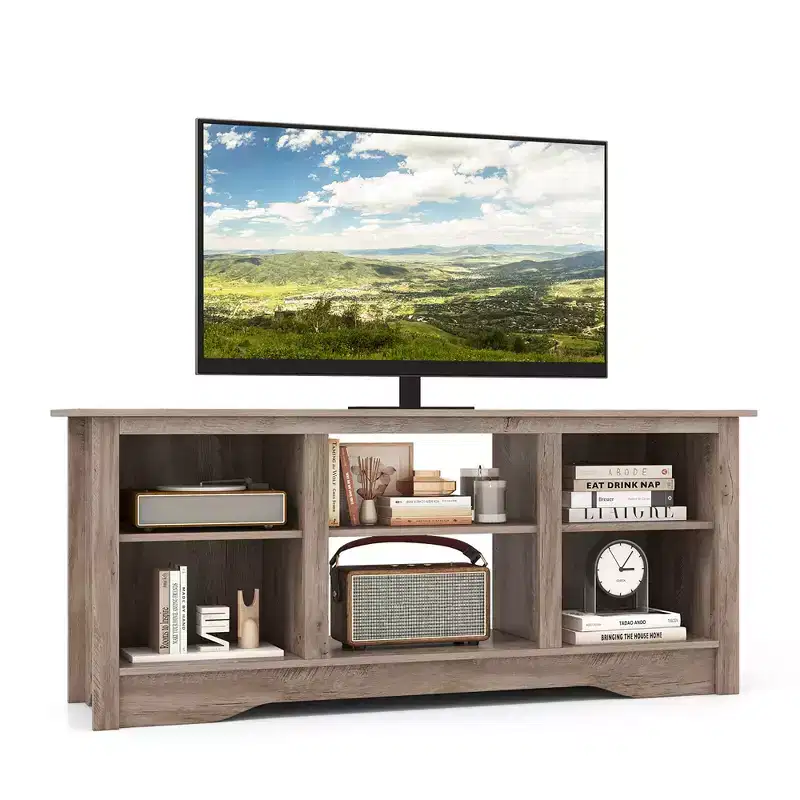 58 TV Stand Entertainment Center w/ 3-Adjustable Shelves for 65 TV Grey